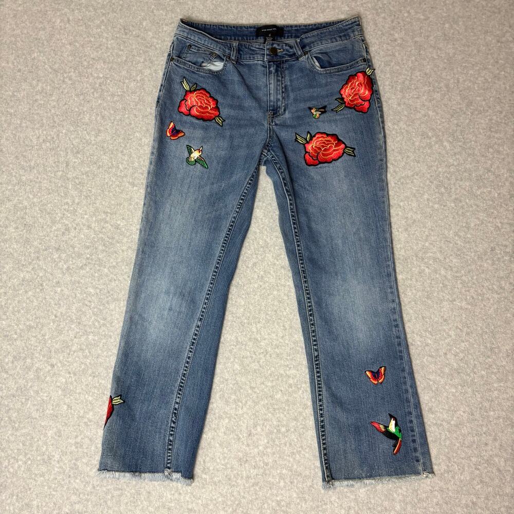 Who What Wear Embroidered Cropped Frayed Floral Hummingbird Women's Jeans Size 6